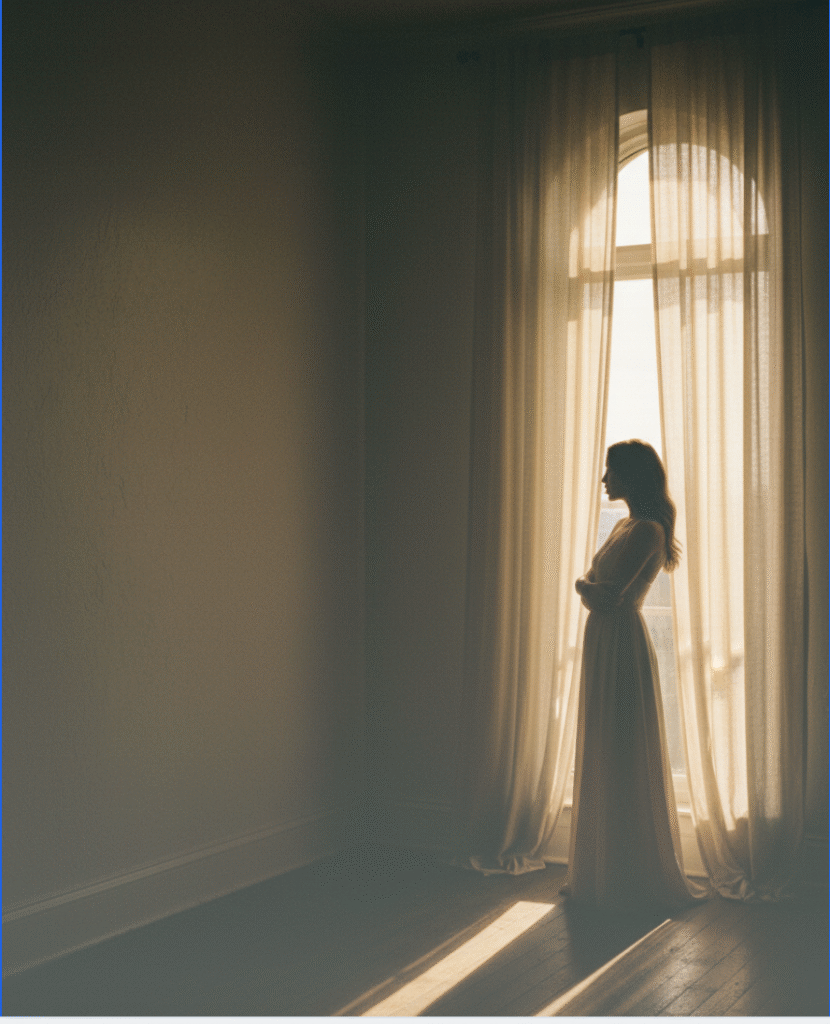 Mom standing in shadows by th window